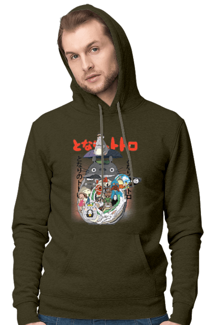 Men's hoodie with prints Totoro. Adventures, anime, comedy drama, fantasy, film, my neighbor totoro, tv series. 2070702