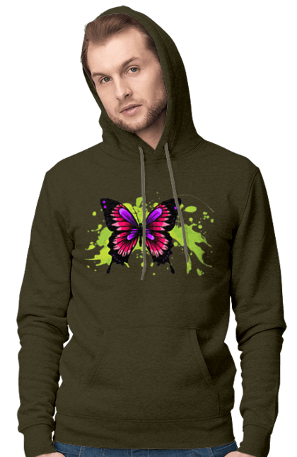 Men`s hoodie with prints Pink Butterfly. Butterfly. 2070702