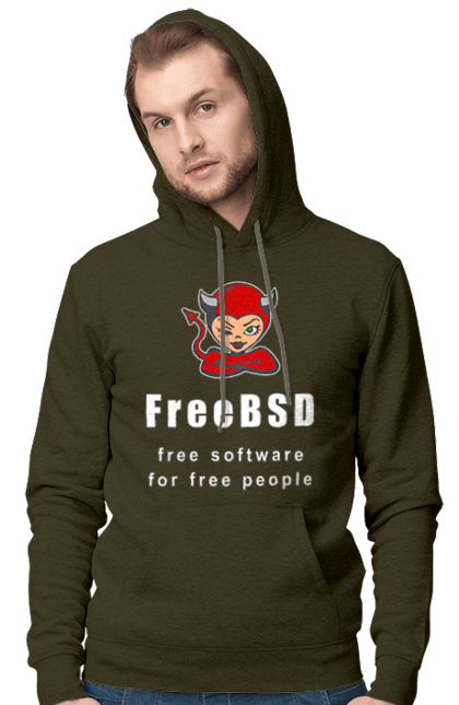 Чоловіче худі з принтом "Freebsd Для Вільних". Bsd, freebsd, unix, адміністратор, айті, айтішник, безкоштовна, безкоштовно, бестія, білий, вільна, демон, демонесса, доступність, незалежність, операційна система, ос, програміст, програмне забезпечення, свобода, сисадмін, система, системний адміністратор, софт, текст, червоний. 2070702