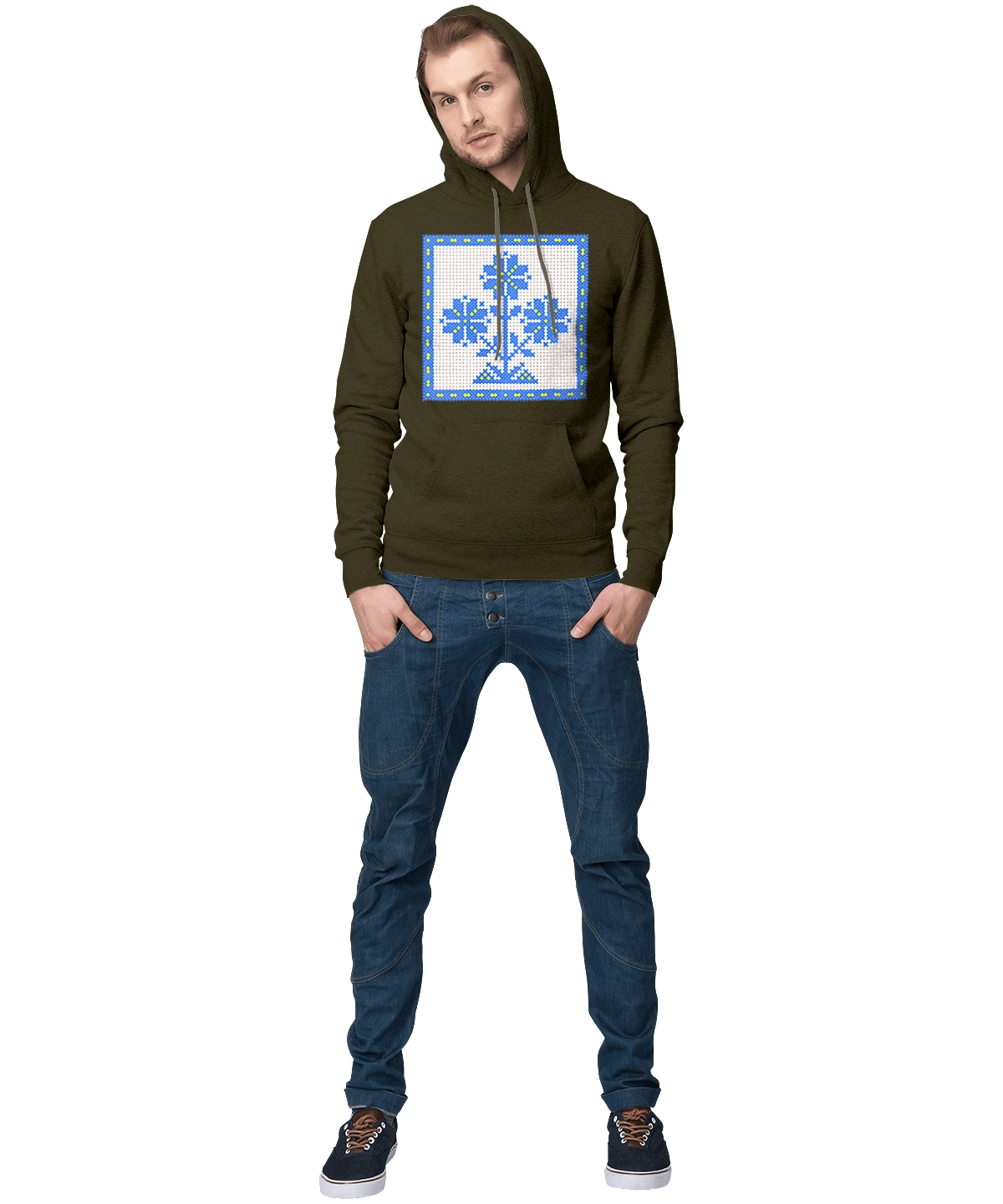 Жовто блакитна вишивка квіти