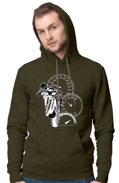 Мужское худи с принтом Мотоцикл И Скорость Белый. Мото, мотоцикл, скорость. 2070702