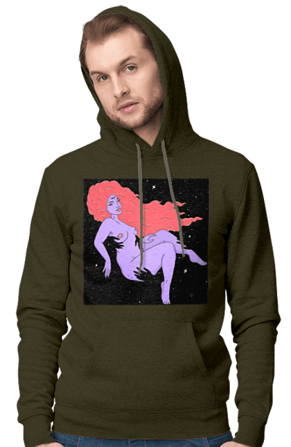 Чоловіче худі з принтом "Фіолетова Дівчина В Чорній Дирі". Дівчина, лапають. 2070702