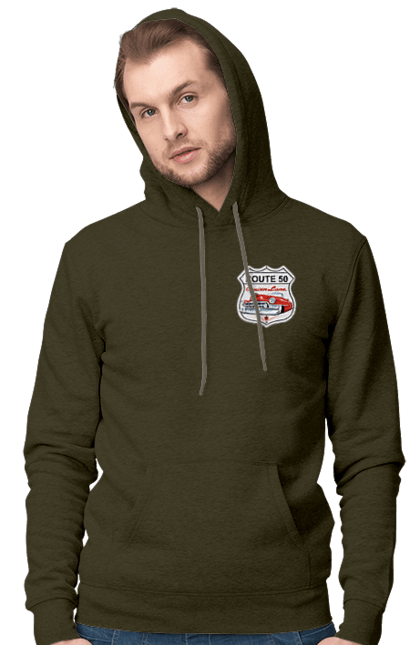 Men`s hoodie with prints Route 50. Bike, biker, biker club, bikers club, brother, brutal, dude, hot asphalt, hot horse, hot rod, motorcycle, motorcyclist, real man, road 50, road 66, road 80, roads of america, roads of ukraine, roads we choose, speed, take, thirst for speed. 2070702