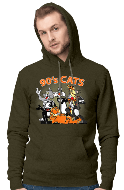 Men's hoodie with prints 90s Cats Cartoons. Animated series, cartoon, cat, cats, garfield, tom. 2070702