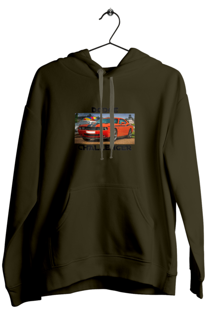 Men`s hoodie with prints Dodge challenger. Auto, car, classic car, cult car, dodge challenger, oil car, powerful car. 2070702