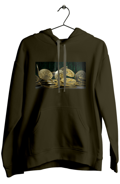 Чоловіче худі з принтом "Біткойн". Багатство, біткойн, валюта, гроші, криптовалюта, курс, майнінг, матриця, монета, розкіш, цифровий світ. 2070702