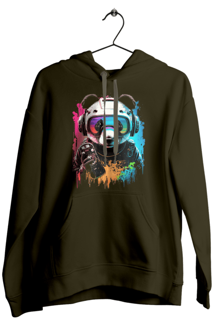 Men`s hoodie with prints Panda in VR Helmet. Character, geek, helmet, panda, virtual reality. 2070702