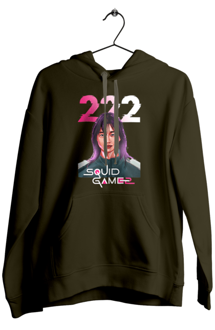 Чоловіче худі з принтом "Гра в кальмара Кім Чун Хі". 222, kim jun-hee, netflix, squid game, гра в кальмара, гравець 222, ким чун хі, нетфлікс, серіал. 2070702