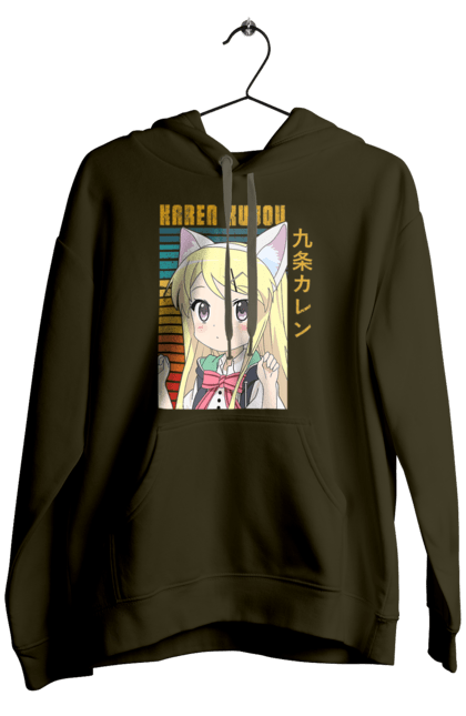 Men's hoodie with prints Kiniro Mosaic Karen Kujo. Anime, gold mosaic, karen, karen kujo, kiniro mosaic, kinmoza, manga. 2070702