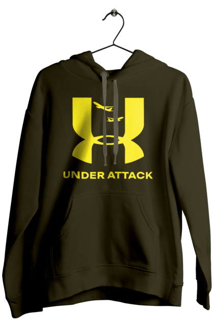 Чоловіче худі з принтом "Under Attack yellow". Андер армор, бренди, гумор, приколи, прикольні, ундер армор. 2070702