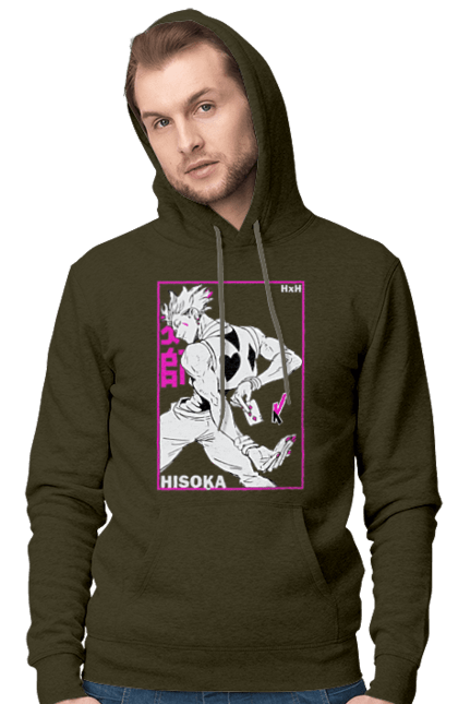 Men's hoodie with prints Hunter x Hunter Hisoka. Anime, antagonist, character, hisoka, hunter x hunter, manga. 2070702