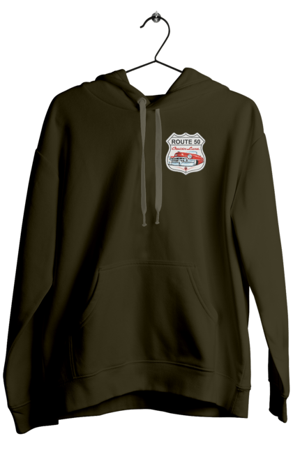 Men`s hoodie with prints Route 50. Bike, biker, biker club, bikers club, brother, brutal, dude, hot asphalt, hot horse, hot rod, motorcycle, motorcyclist, real man, road 50, road 66, road 80, roads of america, roads of ukraine, roads we choose, speed, take, thirst for speed. 2070702