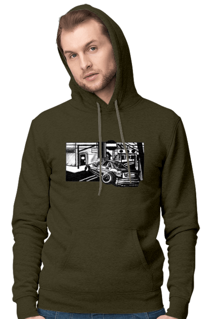 Men`s hoodie with prints Dangerous Car on the roads of the streets. Black and white, car, dangerous, fast, machine, race. 2070702
