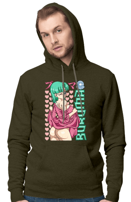 Мужское худи с принтом Жемчуг дракона Булма. Anime, bulma, dragon ball, goku, manga, аниме, булма, гоку, жемчуг дракона, манга. 2070702