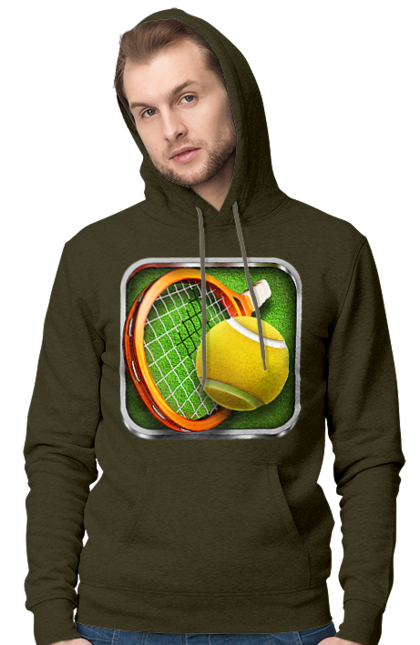 Men`s hoodie with prints Tennis. Ball, ground tournament, london, players, prize fund, racket, sponsor, tennis, tournament grid. 2070702