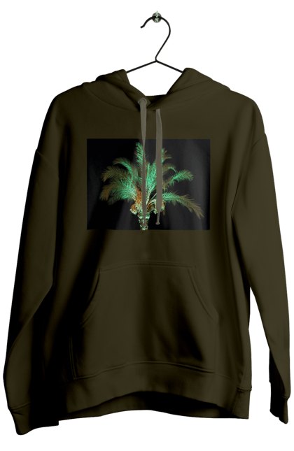 Чоловіче худі з принтом "Фінікова Пальма Вночі". Берег, відпочинок, відпустка, зелений, море, ніч, оазис, океан, острів, пальма, південь, подорож, пригоди, тропіки, фінікова, чорне. 2070702