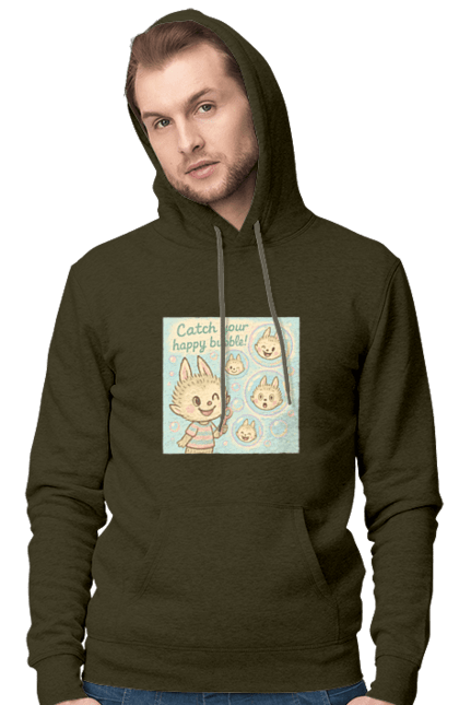 Чоловіче худі з принтом "Лабубу". Бульбашки, грайливо, каваї, казково, лабубу, милаілюстрація, ніжнікольори, пастельнамистецтво, щасливі бульбашки. 2070702