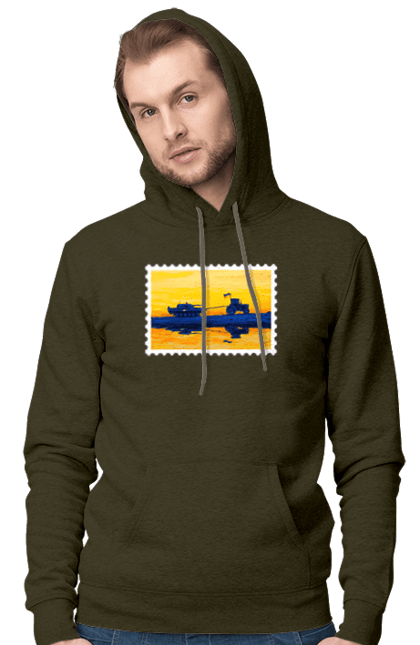 Men`s hoodie with prints New brand, tractor pulling tank. Brand, good evening, no war, tractor troops, ukraine stamp, ukrposhta, ukrposhta stamp. 2070702