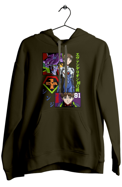 Men's hoodie with prints Evangelion. Angel, anime, eva 01, evangelion, manga, neon genesis evangelion, shinji. 2070702