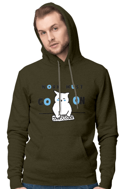 Мужское худи с принтом Работа не волк. Айти, кот, котики, коты, работа. 2070702