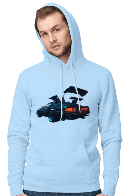 Men`s hoodie with prints DeLorean from back to the future. Car, delorean, from film. 2070702