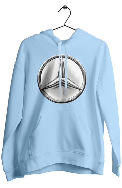Men`s hoodie with prints Mercedes Benz Logo Metallic. Avto, cars, mercedes, mercedes-benz, mercedes-benz logo. 2070702