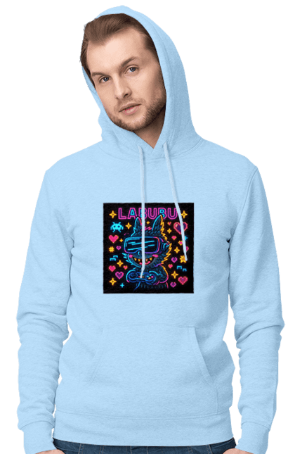 Чоловіче худі з принтом "Лабубу". Vrочки, геймеркультура, геймпад, іконкиаркади, кіберарт, лабубу, неонгеймінг, піксельарт, ретроаркада, світиться. 2070702