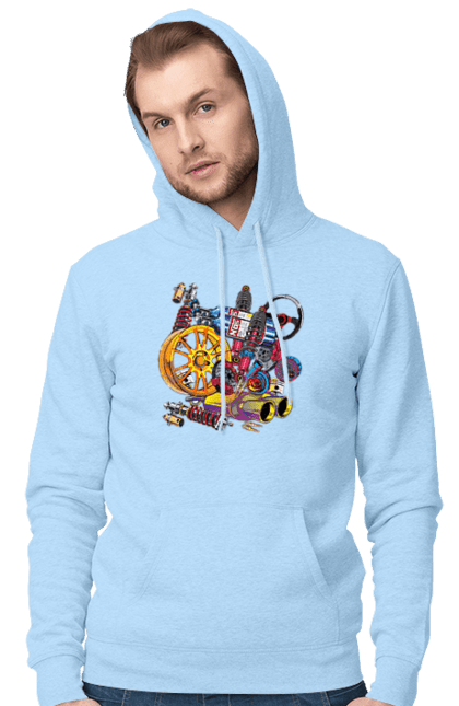 Men`s hoodie with prints Carparts. Auto parts, car, carparts, drive, drug, machine, race. 2070702