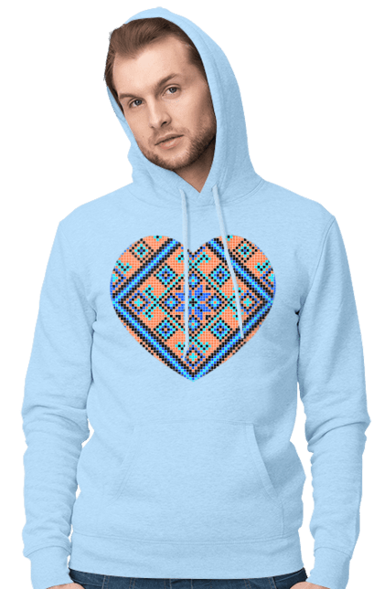Men`s hoodie with prints Heart embroidery. Cross stitch, embroidered shirt, embroidery, heart, i love ukraine, symbols of ukraine, traditions of ukraine, ukraine. 2070702