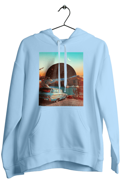 Чоловіче худі з принтом "Картина, машина біля річки". Картина, машина, планета, прикол, ретро, річка. 2070702
