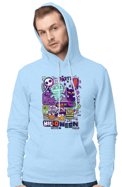 Men's hoodie with prints Halloween Trick or Treat. Costume, ghost, halloween, holiday, october, october 31, pumpkin, skeleton, sweets, trick or treat. 2070702