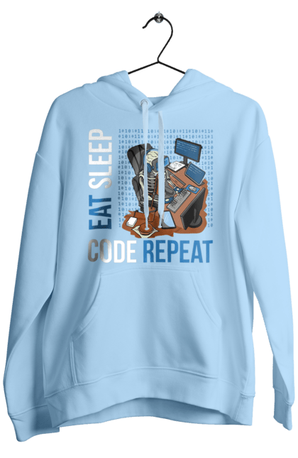 Men`s hoodie with prints Eat Sleep Code Repeat. Code, code repeat, developer, eat sleep, it specialist, java, javascript, php, programmer, python. 2070702