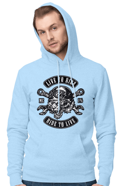 Men`s hoodie with prints Live To Ride, Tiger. Moped, tiger, to ride. 2070702
