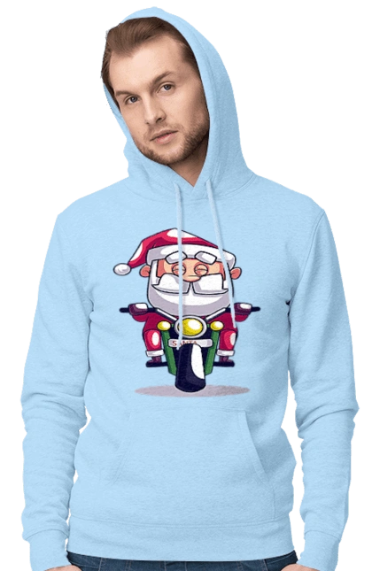 Happy Santa on a motorcycle