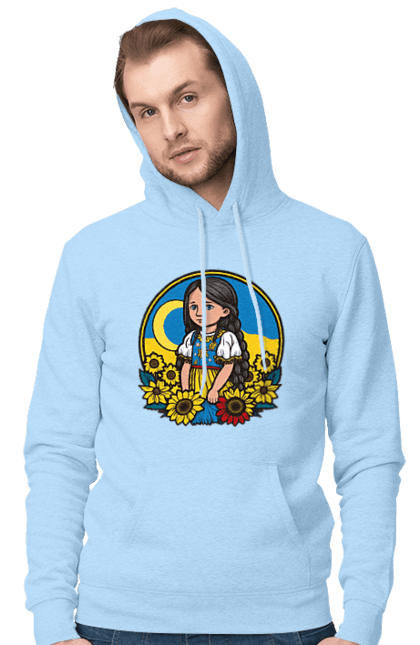 Чоловіче худі з принтом "Мила Українська дівчинка". Блакитний, жовтий, жовто-блакитний, зроблено в україні, патріот, патріоти україни, підтримую україну, прапор україни, україна, українська дівчинка. 2070702