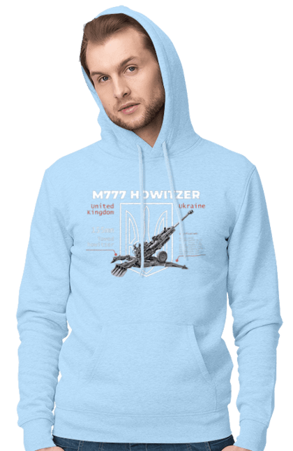 Чоловіче худі з принтом "155 мм гаубиця M777". Archer, bayraktar, himars, javelin, m777, patriot, weapon, zaluzhny, гаубиця. 2070702