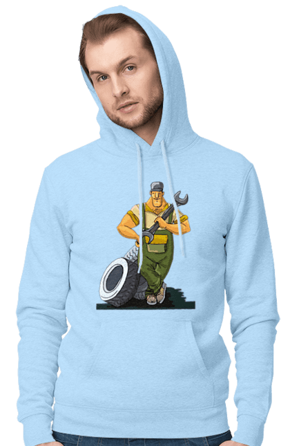 Чоловіче худі з принтом "Автомайстер". Гайковий ключ, колеса, професія. 2070702