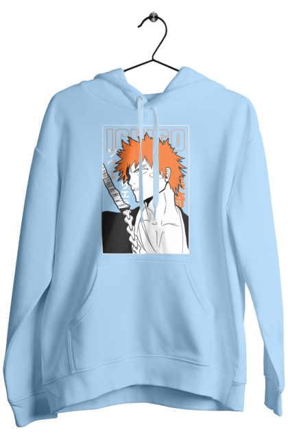 Men's hoodie with prints Bleach Ichigo Kurosaki. Anime, bleach, ichigo, ichigo kurosaki, manga. 2070702