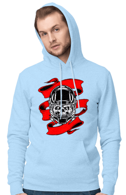 Чоловіче худі з принтом "Череп в мотошоломі". Мото, стрічка, череп, шолом. 2070702