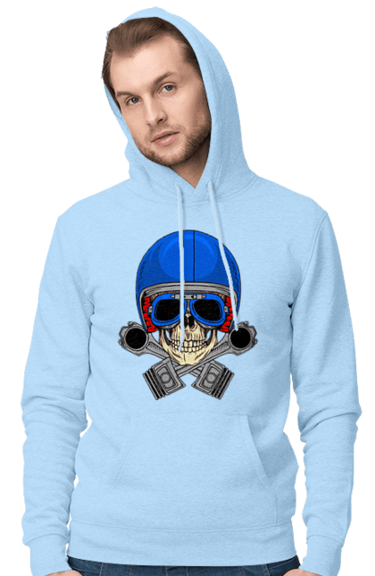 Чоловіче худі з принтом "череп мотолюбитель". Байкер, окуляри, череп, шолом. 2070702