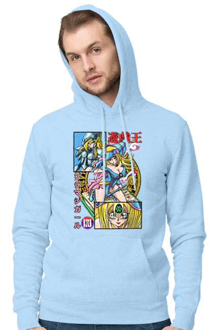 Men's hoodie with prints Yu Gi Oh! Dark Magician Girl. Anime, black magician, dark magician, dark magician girl, manga, yu gi oh, yugio. 2070702