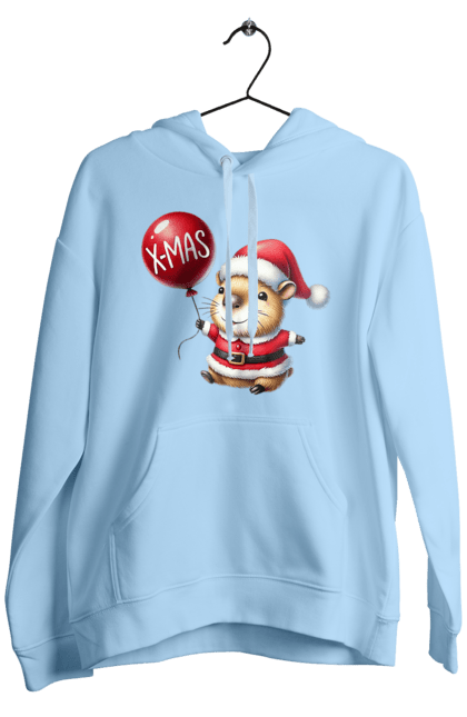 Men's hoodie with prints Christmas Capybara. Animal, balloon, capybara, christmas, christmas capybara, gift, holiday, new year, new year`s gift, santa. 2070702