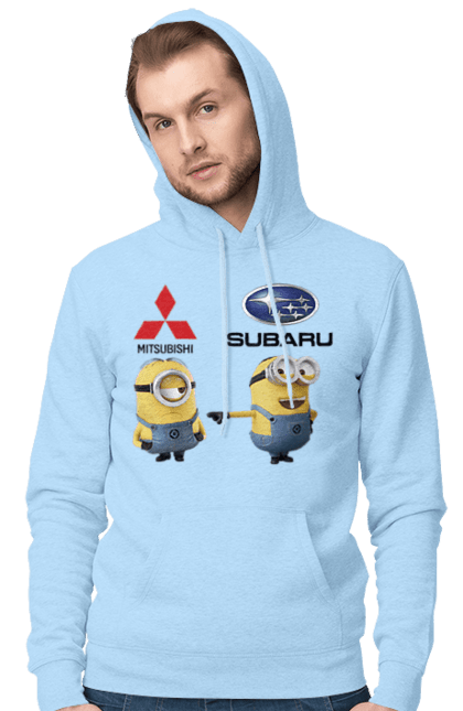 Чоловіче худі з принтом "Minion Субару". Авто, машини, міньйони, мітсубісі, субару. 2070702