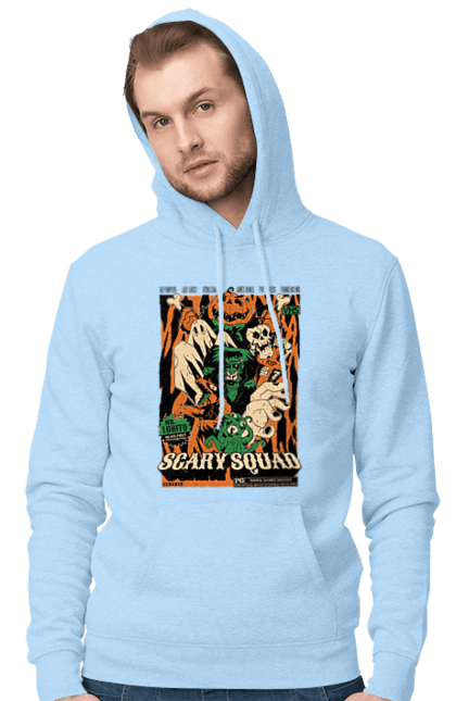 Men's hoodie with prints Halloween Scary Squad. Costume, ghost, halloween, holiday, october, october 31, pumpkin, skeleton, sweets, trick or treat. 2070702