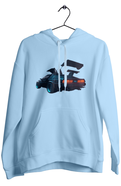 Men`s hoodie with prints DeLorean from back to the future. Car, delorean, from film. 2070702