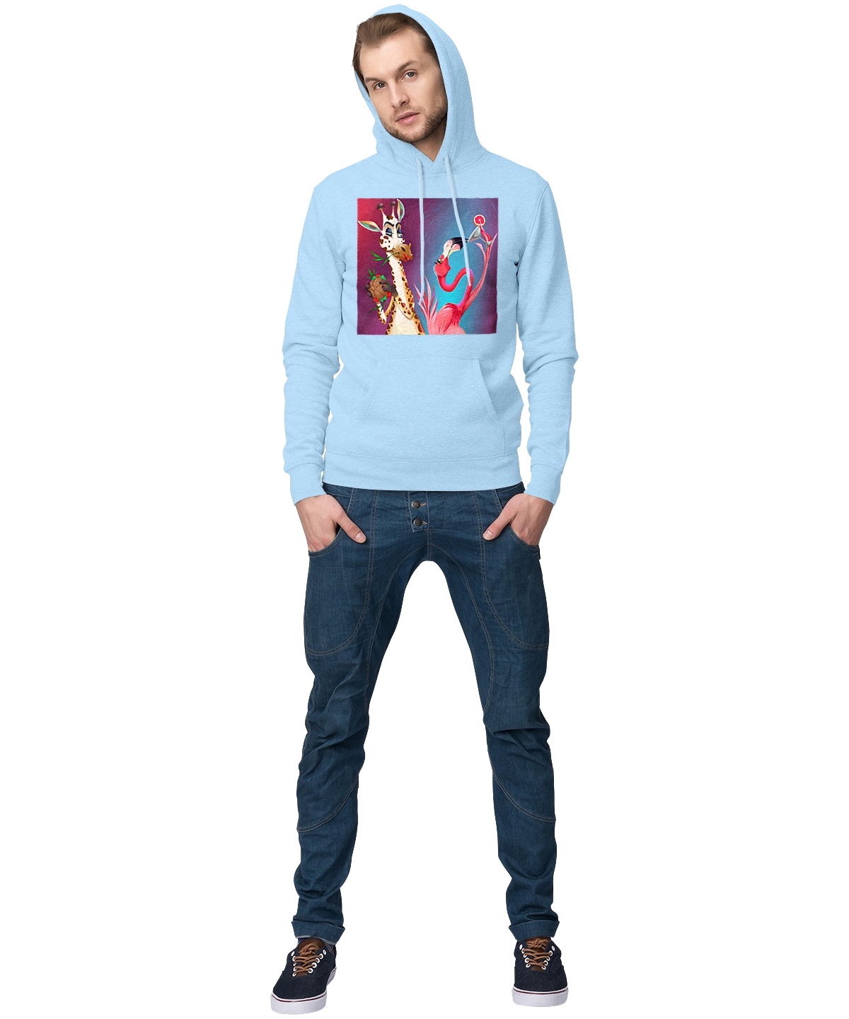 Giraffe And Flamingo At The Party