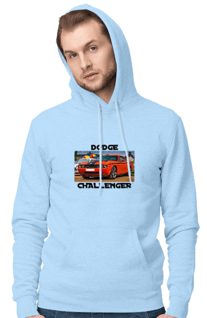 Men`s hoodie with prints Dodge challenger. Auto, car, classic car, cult car, dodge challenger, oil car, powerful car. 2070702
