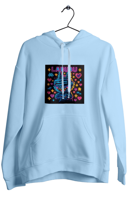 Чоловіче худі з принтом "Лабубу". Vrочки, геймеркультура, геймпад, іконкиаркади, кіберарт, лабубу, неонгеймінг, піксельарт, ретроаркада, світиться. 2070702