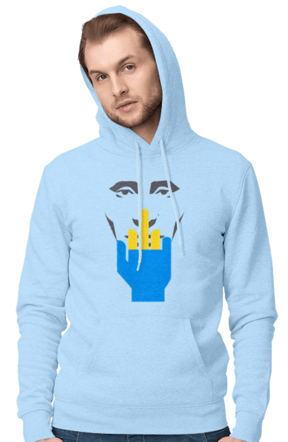 Men`s hoodie with prints Putin Huilo. All, dead muscovite, go fuck yourself, good evening, middle finger, muscovites, orcs, putin shit, putin`s head, russian military. 2070702