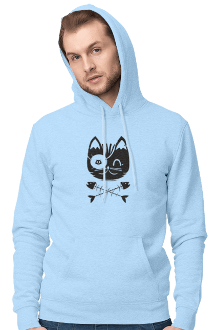 Чоловіче худі з принтом "Кіт пірат". Кістки, кіт, крутий малюнок, милі рисунки, пірати, риба, тварини, череп. 2070702